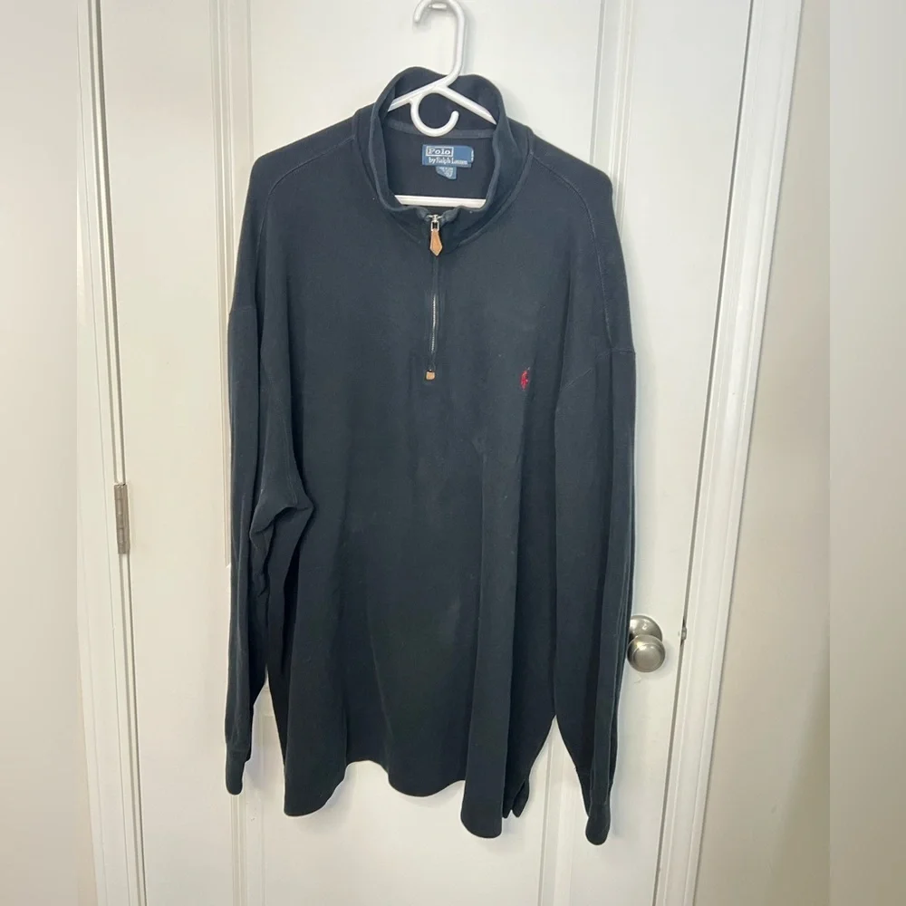POLO RALPH LAUREN Mens Black Sweater Sz 3XB BIG 1/4 Zip Pullover VTG